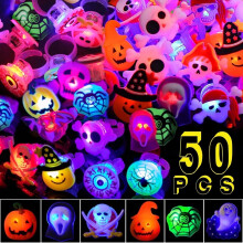 50pcs LED Light-Up Rings for Halloween – Glow-in-Dark Finger Rings, Trick-or-Treat Toys & Goodie Bag Fillers (Compatible with Kids' Parties)