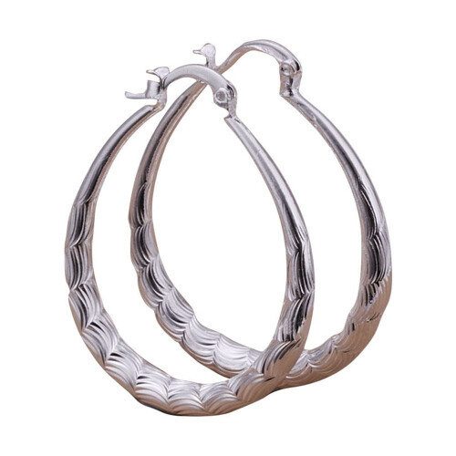Women's Silver Stud Dangle Earrings Oval Edge 2PCS 1