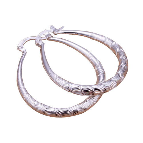 Women's Silver Stud Dangle Earrings Oval Edge 2PCS 2