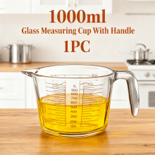 Glass Measuring Cups [Insulated Handle | V-Shaped Spout]For Prepping Baking and Cooking Preheated Oven Dishwasher Freezer and Microwave Safe (1000ml)
