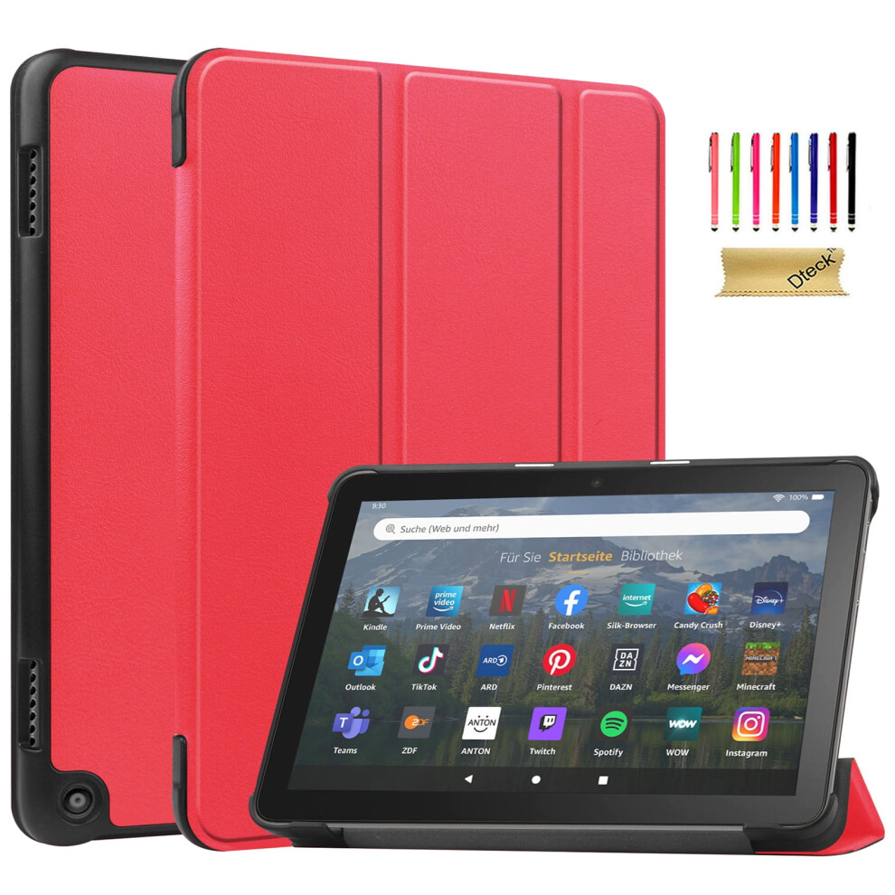 Slim Folding Stand Case For Kindle Fire Hd 8 & 8 Plus (2022/2020, 8"), Auto Wake/Sleep, Red 9170372301607