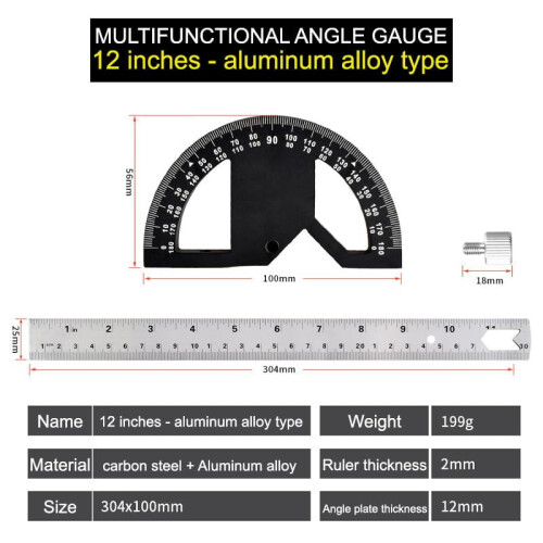 Woodworking Edge Ruler Protractor Angle Gauge Measure Carpenter Tool 2