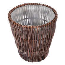 Vintage Woven Rattan Waste Paper Basket Dark Brown Set for Bathroom Bedroom Study Room Home Office