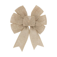 Linen Christmas Tree Bows, 7.1"x9.5", Rustic Jute Bow for Tree Topper, Wreath, Holiday & Wedding Decor
