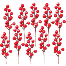 Artificial Red Holly Berry Picks Plastic Foam Stems 40-Pack