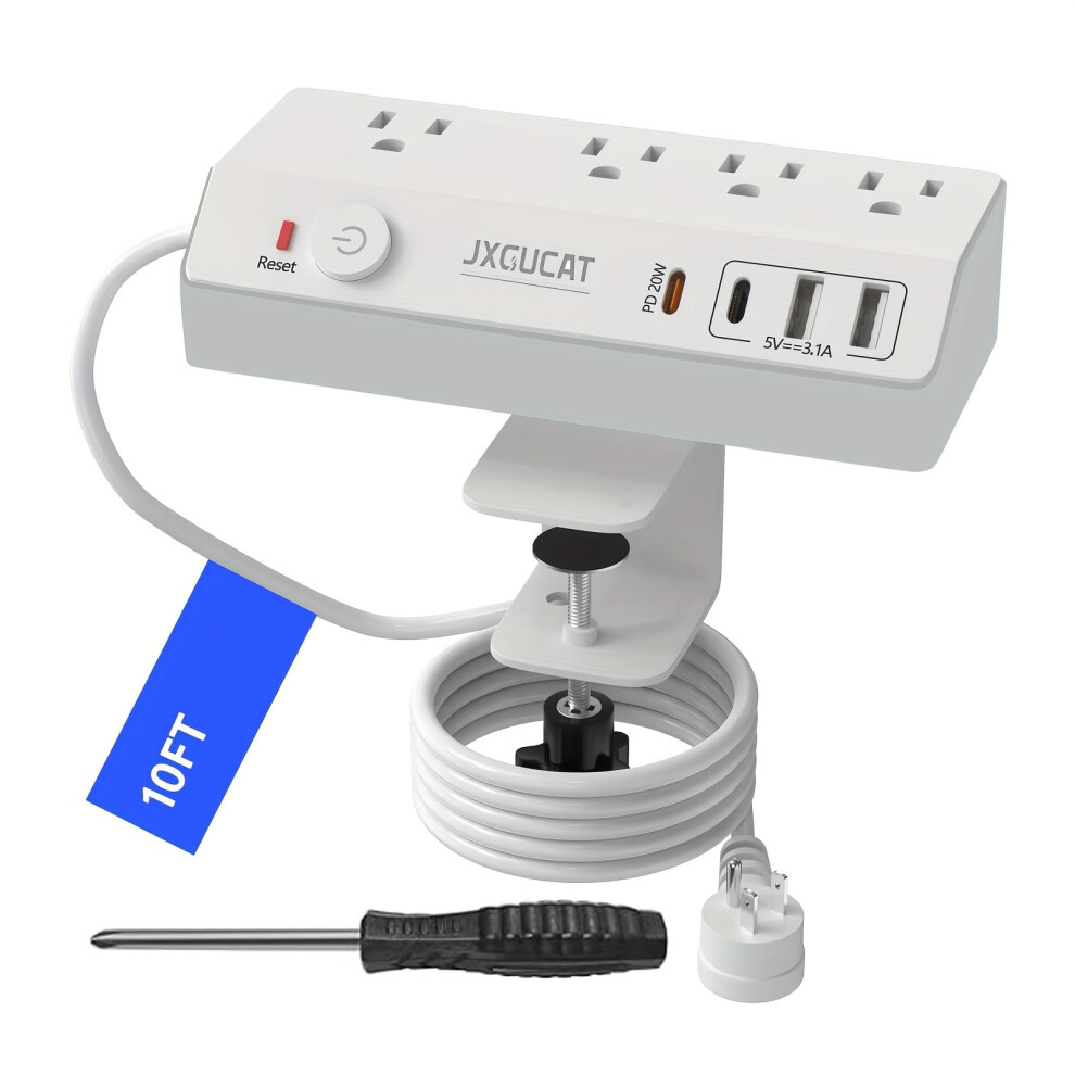 Zhendec 8.8Ft Desk Clamp Power Strip With 20W Usb-C Pd, 4 Outlets 4 Usb Ports, Surge Protector Extension Cord For Home Office Charging Hub 9170372305889