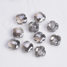 Crystal Glass Spacer Beads Flower Clover Shape 12mm Grey