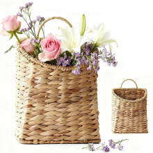 Handmade Water Hyacinth Woven Wall Basket Planter, 9.8"x4.7"x12.6", for Garden/Home Flowers – Compatible with Standard Wall Hooks