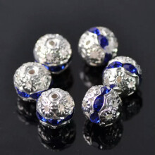 20 szt. 8 mm okrągłych, posrebrzanych kryształków z kryształkami, pustych, metalowych, luźnych koralików-9#