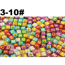250 assorterte alfabetbokstavperler i akryl, kubeformet ponni, 6 x 6 mm, smykkekunst for barn - 3-10 # blandet metallisk farge