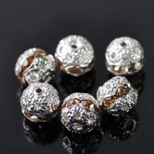 20 kpl 8 mm pyöreitä hopeoituja kristalli strassikiviä, onttoja metallihelmiä - 2 #
