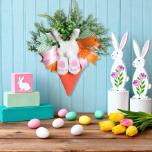 Easter Carrot Wreath Blue Pink Plastic 17.72x15.75 in
