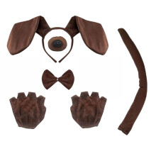 5 Pieces Animal Puppy Dog Costume Set Brown Puppy Dog Ears Headband Tail Nose Bowtie for Halloween Cosplay Dress Up Party
