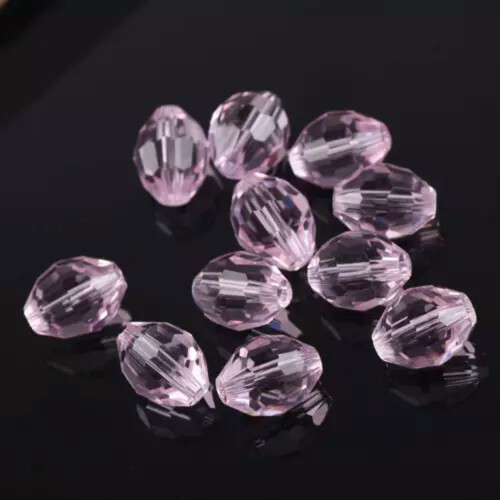 Rugby Oval Faceted Crystal Glass Beads Pink 8x6mm 30pcs
