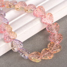 10 stk. hjerteformede 13x15mm jordbær håndlavede lampwork krystalglas løse perler - gul pink