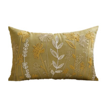 Housse de coussin lombaire bleu grisâtre 12 x 20 po, coussin décoratif en velours brodé à motif floral capitonné style ferme (housse seulement)