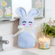 Serviette Lapin Joyeux 40 x 30 cm, bleue, coffret cadeau brodé, cadeau de mariage, célébration d'anniversaire de mariage