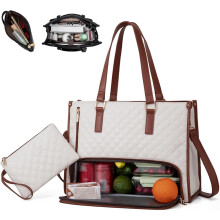 Sac fourre-tout et sac Ă lunch 2 en 1, sac pour ordinateur portable 15,6" avec compartiment Ă lunch, pour le bureau et les voyages (beige)