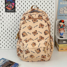 Sac à dos scolaire pour adolescents, sac à dos mignon avec motif capybara, sac à dos pour ordinateur portable style dessin animé (marron clair)