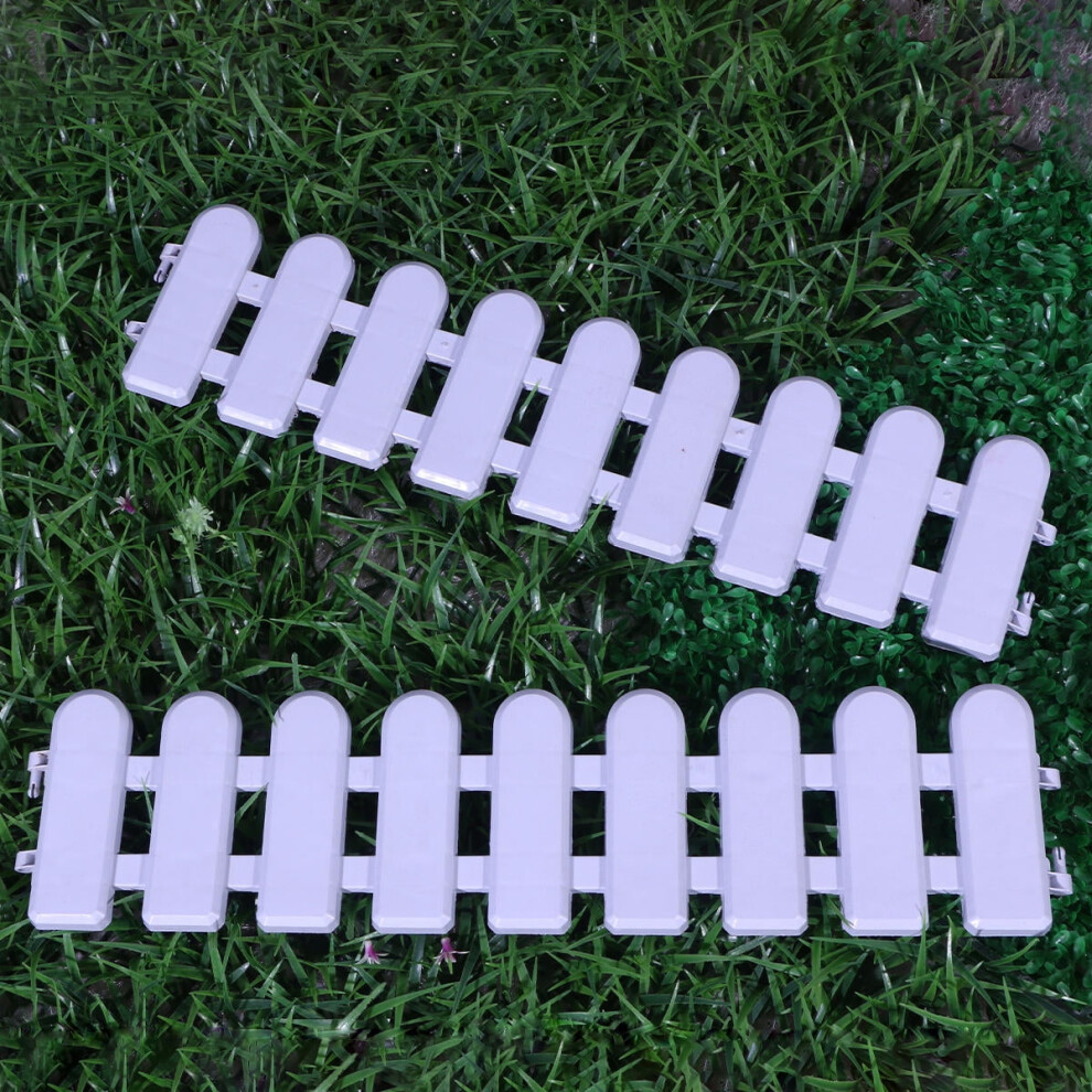 Garden Decor 2Pcs Mini Picket Shape White Plastic Fence Panels 9180435374264