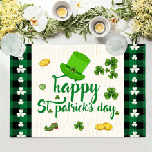 Festive St. Patrick's Day Table Mats, 12x18 Inch Water-Resistant Placemats with Clover Design, Perfect for Holiday Meal or Gift