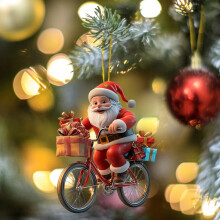 Décorations de Noël Père Noël (lot de 3) : Père Noël à vélo, en acrylique, à suspendre avec une corde. Idée cadeau originale pour le sapin
