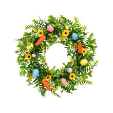 Künstlicher Osterkranz (40 cm) mit Eiern, Karotten, Blumen und Eukalyptus – Frühlingsdeko im Landhausstil für Haustür, Wand und Fenster
