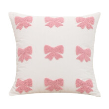 Housses de coussin brodées à nœud rose, 45 x 45 cm, pour canapé, chambre ou décoration intérieure.