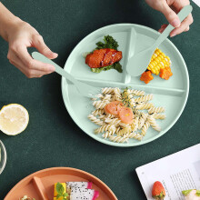 Karymi 9-Inch 3-Compartment Divided Plates with Spoon, Fork & Chopsticks Set – Eco-Friendly, Reusable, Portion Control – Compatible with