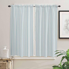 Teal Striped Window Curtains 42"x63", Rod Pocket, Farmhouse Modern Style, 2 Panels – Compatible with Standard Rods