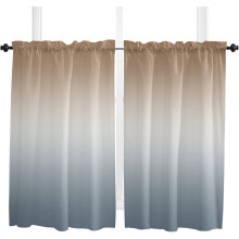 Ombre Short Curtains Brown Grey 52x63 Rod Pocket 2 Panels