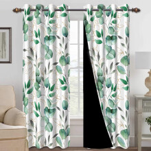 White blackout curtains for living room with green gold