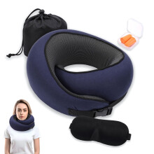 Reise-Nackenkissen mit Memory-Schaum, 360-Komfort, verstaubarer U-Form und 3D-Augenmaske – Geeignet für Kinder und Erwachsene