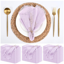 12 Pack Lavender Napkins Cotton Linen Napkins 16 x 16 Inch Light Purple Cloth Napkins Handmade with Fringe Soft Napkins