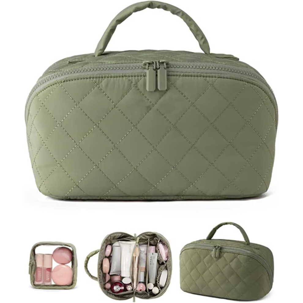 Women's Travel Makeup Bag with 5 Compartments and Lay-Flat