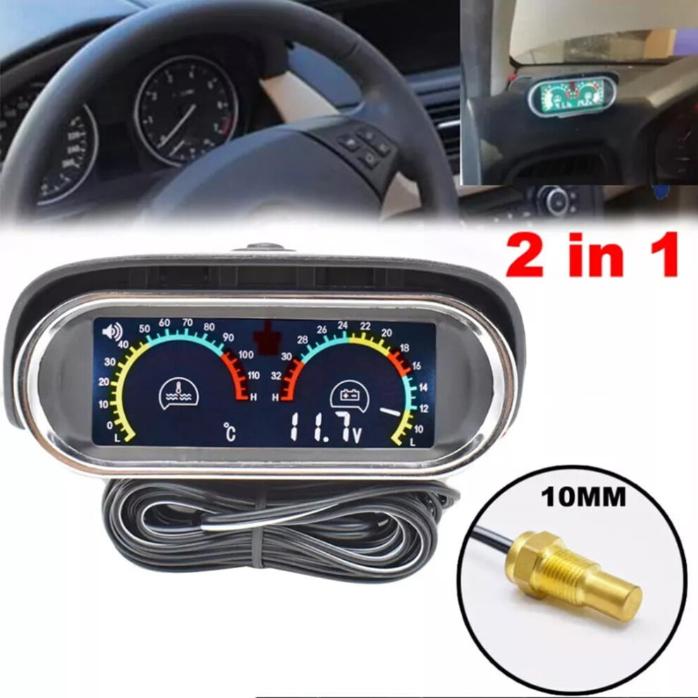 Sleek Design 2 In 1 Car Dashboard Lcd Water Temp Gauge & Volt Meter With Sensor 9087558588380
