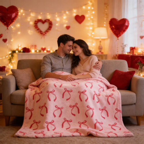 Pink Bow Flannel Throw Blanket 30x40 inch 2