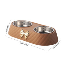 Double Stainless Steel Pet Bowls with Bowknot Decor & Mat – for Dogs/Cats, Small-Medium, Brown, Gifts for Women, Compatible with Home/Garden