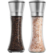 Salt & Pepper Grinder Set – Refillable Manual Mill, Adjustable Coarseness, Stainless Steel Lid, Glass Body – Compatible with Home/Kitchen/BBQ