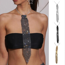 Glitrende slips Skinnende strass Flate nettingstil Metallhalsstropper Bling slips Julegave slips Fester Fotorekvisitter