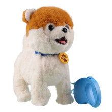 Motorized Plush Robot Dog, Leash-Controlled Interactive Puppy with Sounds, Head-Pat Reactions, Tongue-Out, Big Eyes, Gift for 3+