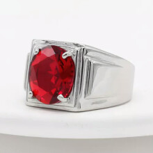 Round Multicolor Stone Ring Stainless Steel Unisex Red Size