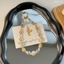 Lyxig pärlhalsband med popcornkristaller - Original design med fjäril i legering och guldfoliepärlor, elegant nyckelring