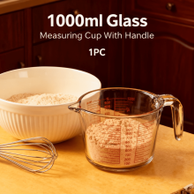 1000ml Borosilicate Glass Measuring Jug – Heatproof, Microwave Safe, Clear Scale, Baking & Cooking, Compatible with Standard Racks