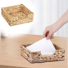 Boîte à mouchoirs en paille – Plateau à serviettes tressé en jacinthe d'eau, décoration en osier naturel pour la maison/l'hôtel, rangement