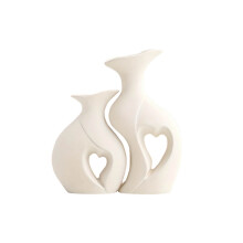 Lot de 2 vases modernes en forme de cœur pour centre de table, mariage, salon – Blanc, 21,5 cm, Décoration minimaliste