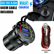 Priză de alimentare pentru încărcător auto rapid cu USB dual de 12V și 4,8A, cu voltmetru digital LED