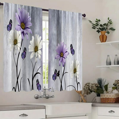 Purple Daisy Kitchen Curtains 27.5x39 in 2-Panel Rod Pocket 2