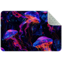 Ocean Jellyfish Aesthetic Pattern Small Area Rug, Non-Slip Door Mat Indoor Floor Mat, Washable Kitchen Rug Entrance Door Mat for Bedroom Living Room