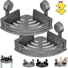 Triangle Suction Cup Shower Caddy,No Drilling Bathroom Storage Rack,Removable Aluminum Corner Shelves with Towel Bar & Hooks,Heavy-Duty Strong Hold